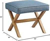 Vista 7 de Yaxa Basics Small Ottoman Foot Rest, Mid-Century Modern X Square Polyester Foot Stool, Indigo Blue, 20"W x 18"D x 18"H