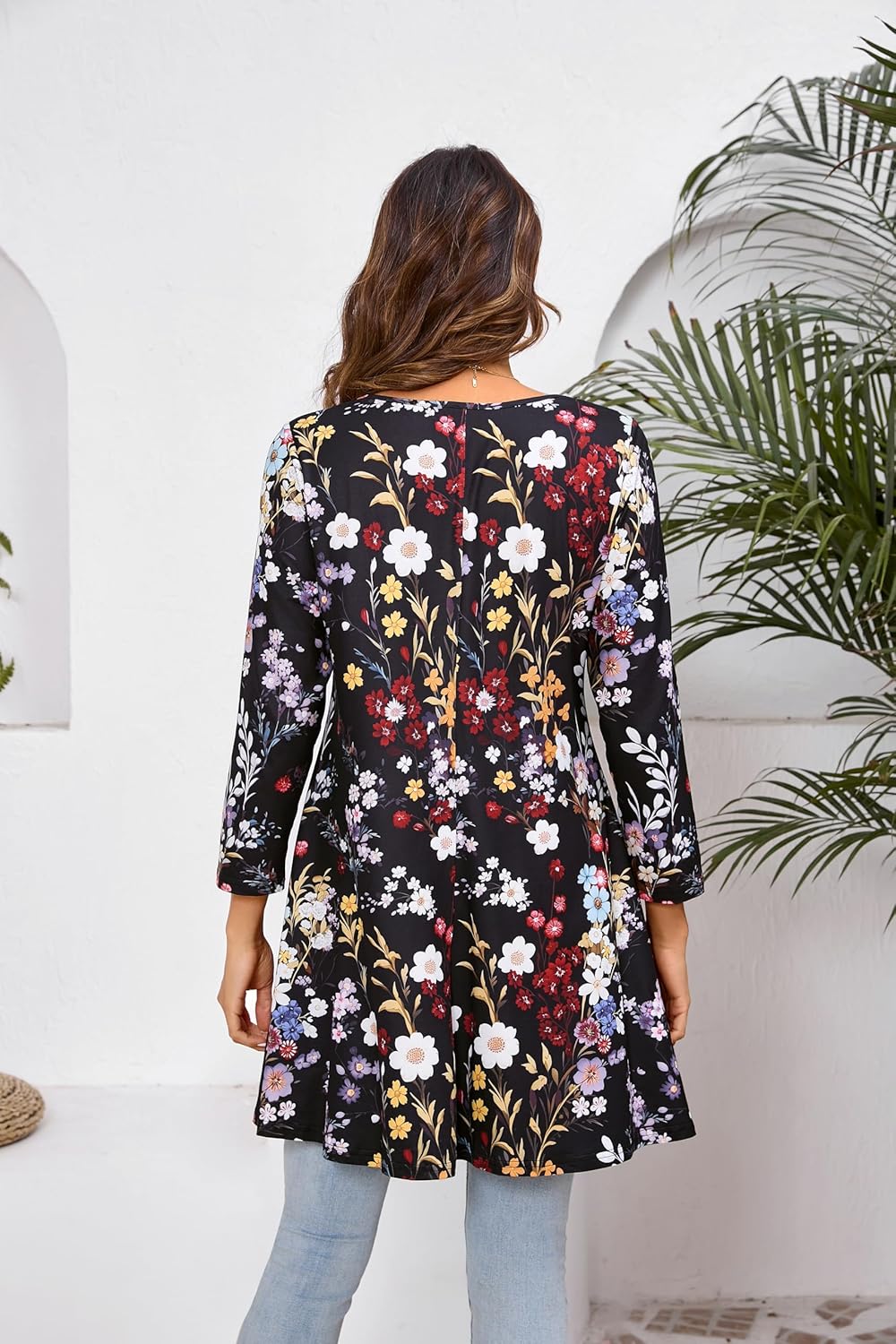 ENMAIN Women's Tunic Top 3/4 Sleeve Plus Size Tunic Tops to Wear with Leggings Ladies Casual Swing Dressy Blouses - Image 6