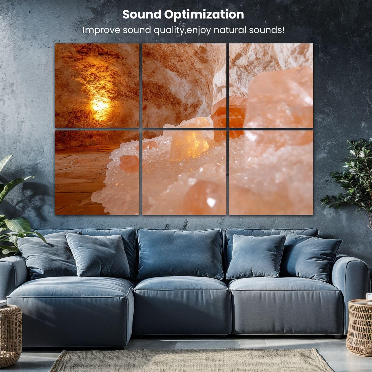 Art Acoustic Panels Himalayan pink salt 6 Pack Decorative Sound Absorbing Wall Panels 72x48" Noise Canceling Soundproof Padding Room Decor for Office