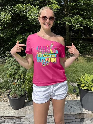 Miniatura 4 de Traje de los años 90 y 80 para mujer, camiseta de discoteca de fiesta temática de los años 80, tops con hombros descubiertos, parte superior vintage