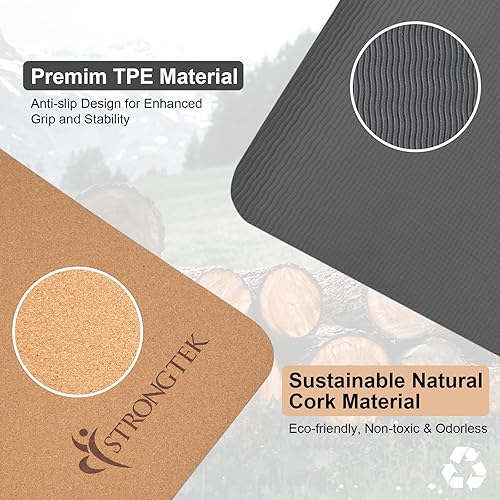 Miniatura 2 de StrongTek Tapete de yoga TPE, 72 x 24 x 13 pulgadas, antideslizante, ligero, portátil, con correa de transporte, ideal para yoga, pilates y fitness,