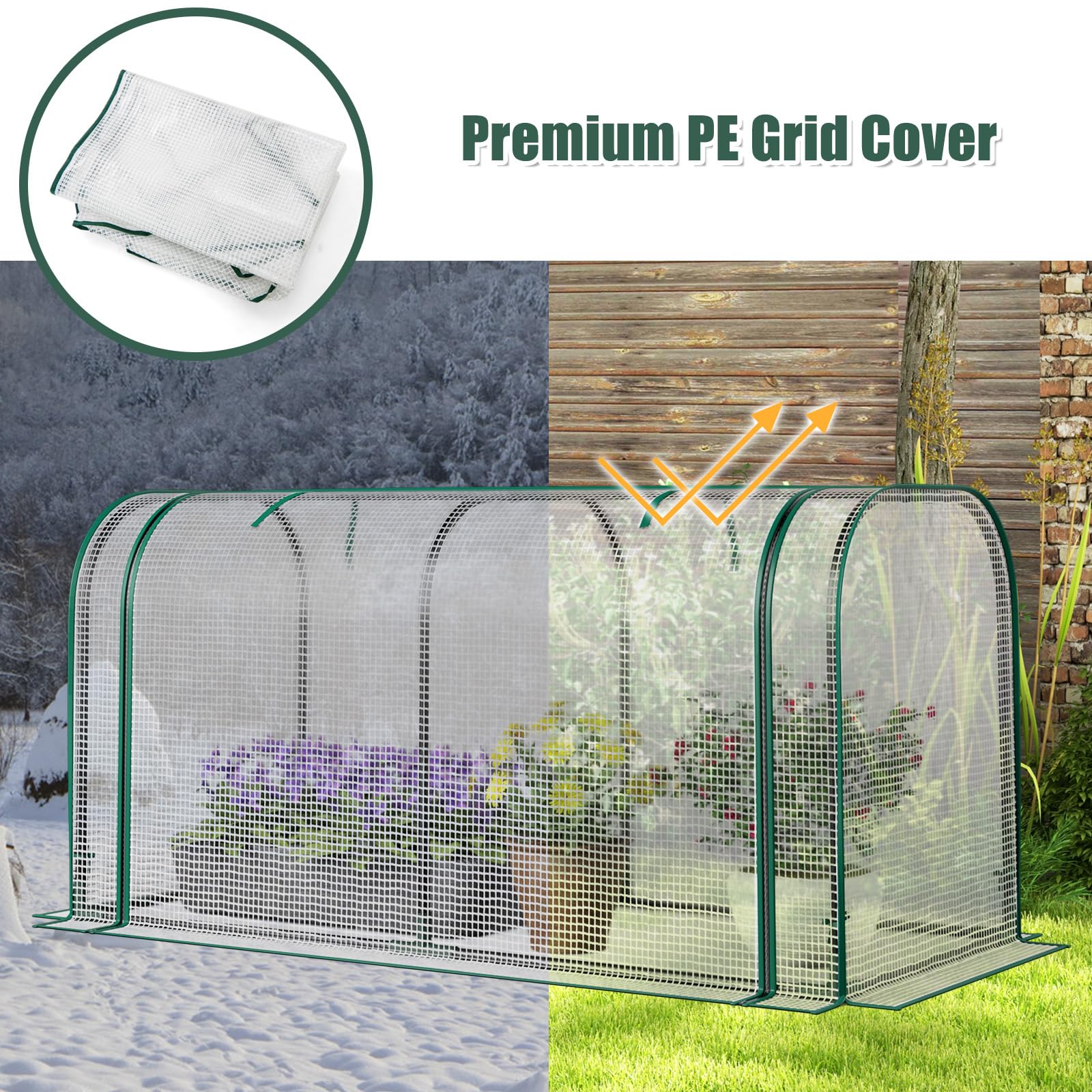 HOMASIS Serra da Giardino con Porta Avvolgibile a Cerniera, Serra da Balcone in PE e Struttura in Metallo, Copertura per Orto Rialzato per Protezione Piante, 118 x 55 x 60 cm (Trasparente)