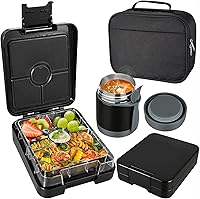 Vista 12 de Set de Lonchera Bento Pawtong con Termo para Sopa de 10oz, Contenedores de Almuerzo a Prueba de Fugas con 4 Compartimentos, Tarro de Comida Termo