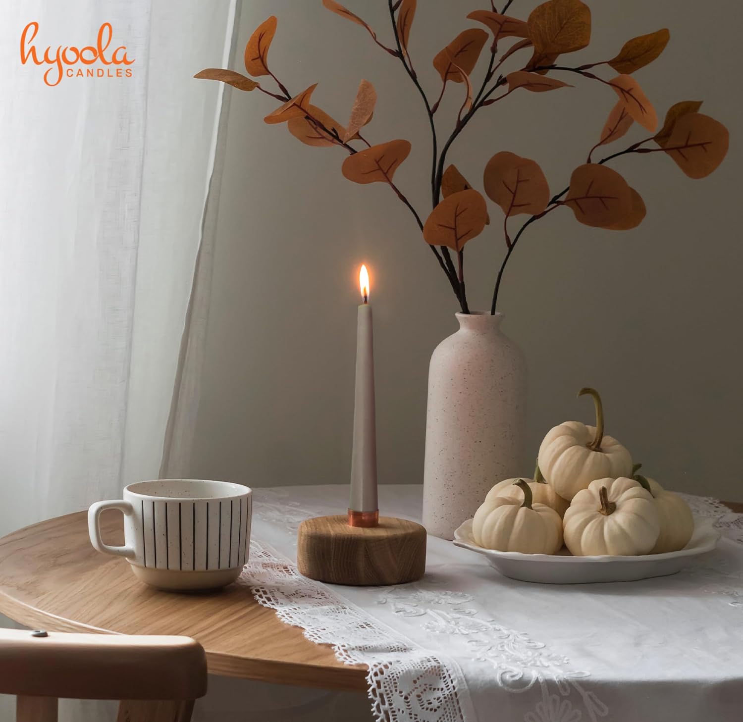 Hyoola Tall Taper Candles - 14 Inch Taupe Dripless, Unscented Dinner Candle - Paraffin Wax with Cotton Wicks - 12 Hour Burn Time (Pack of 12)