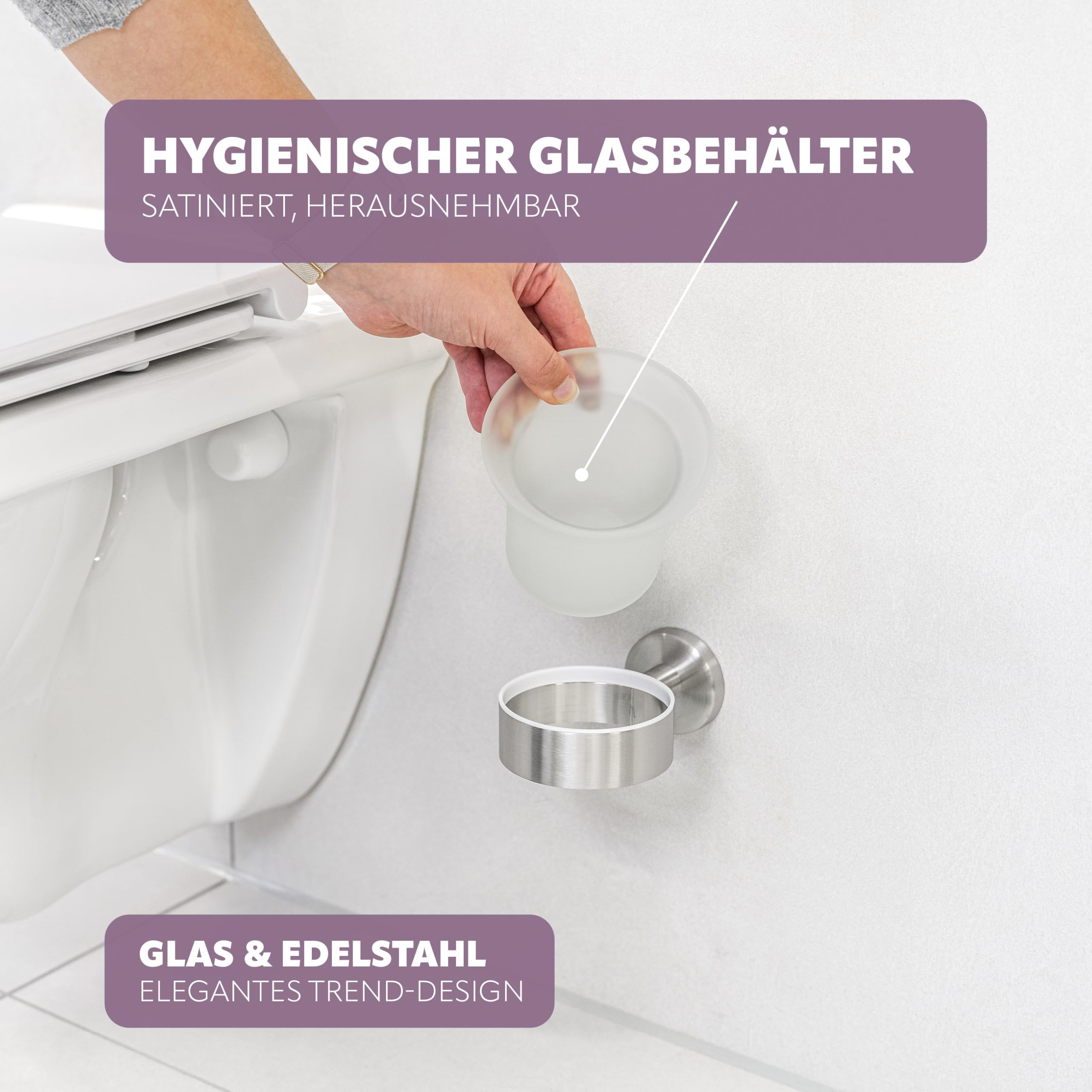 bremermann Bad-Serie Piazza - Badezimmer Zubehör-Set 2tlg. bestehend aus 1x Toilettenpapierhalter und 1x WC-Garnitur inkl. 1 Ersatzbürstenkopf, WC-Rollenhalter mit Soft-Close Funktion, aus Edelstahl