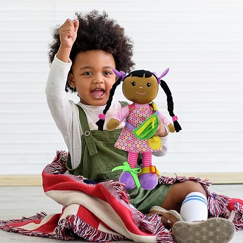 Miniatura 6 de linzy Toys - Muñeca educativa de piel oscura de 16 pulgadas, adorable muñeca de felpa viene con un atuendo extraíble empaquetado con cierres,