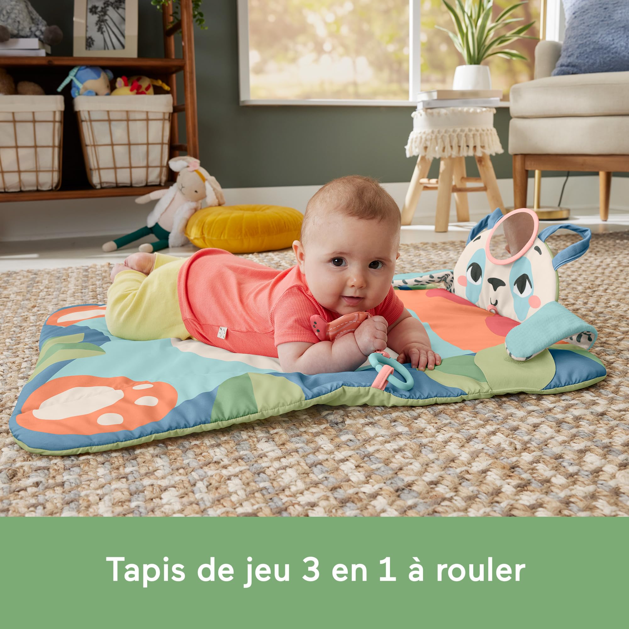 Fisher-Price Tapis D'Éveil Panda À Rouler 3 en 1, 90% De Plastiques Recyclés Post-Consommation, Emballage Certifié Fsc, 2 Jouets Inclus, Jouet Bébé, HKD65