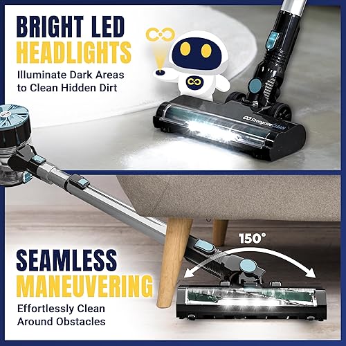 Miniatura 7 de Strongcore Aspiradora inalámbrica limpia con batería recargable, multiherramienta incluida con filtro HEPA, diseño autosuficiente, luces LED y mango