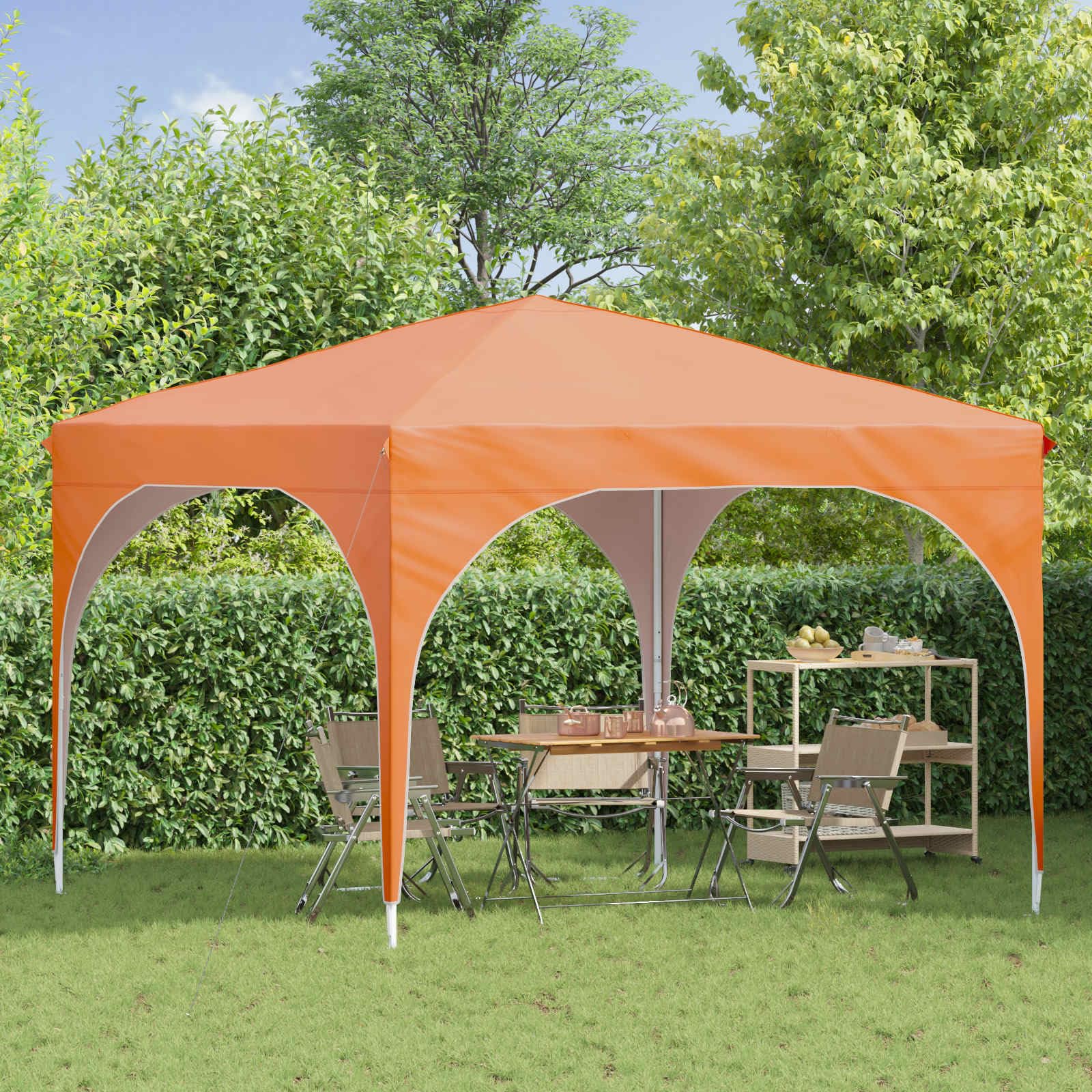 Namiot imprezowy Pop-up 290 x 290 x 245 cm, pomarańczowy, składany i z regulacją wysokości, z ochroną UV, wodoszczelny namiot ogrodowy do użytku na zewnątrz, na kemping, taras, ze stabilnym