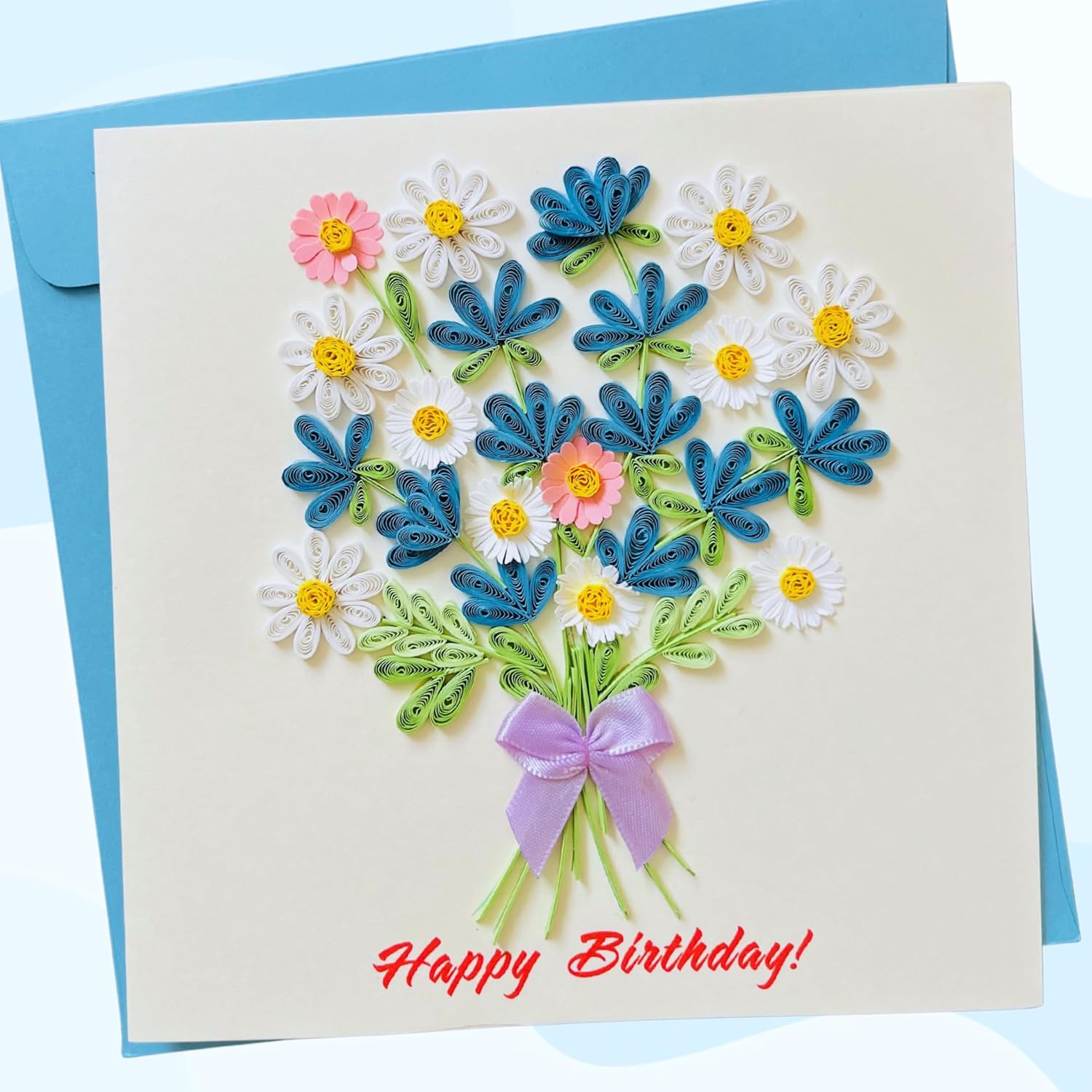 Quilling Card, Birthday Cards, handmade birthday card and gift, handcrafted cards for mother and girls with HPBD daisy designs