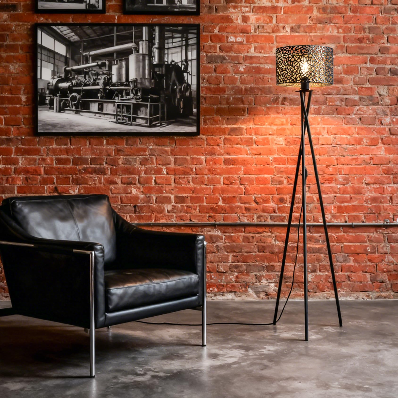 Moderne Stehlampe mit LED-Birne & Schirm, Dreibein-Gestell, Schwarz, E27 Fassung, Dekorative Stehleuchte für Wohnzimmer und Büro Schlafzimmer