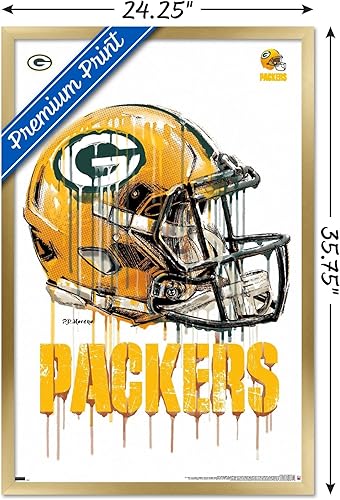 Miniatura 3 de Trends International NFL Green Bay Packers - Póster de pared con casco de goteo 20, 22.375 x 34 pulgadas, versión enmarcada en oro