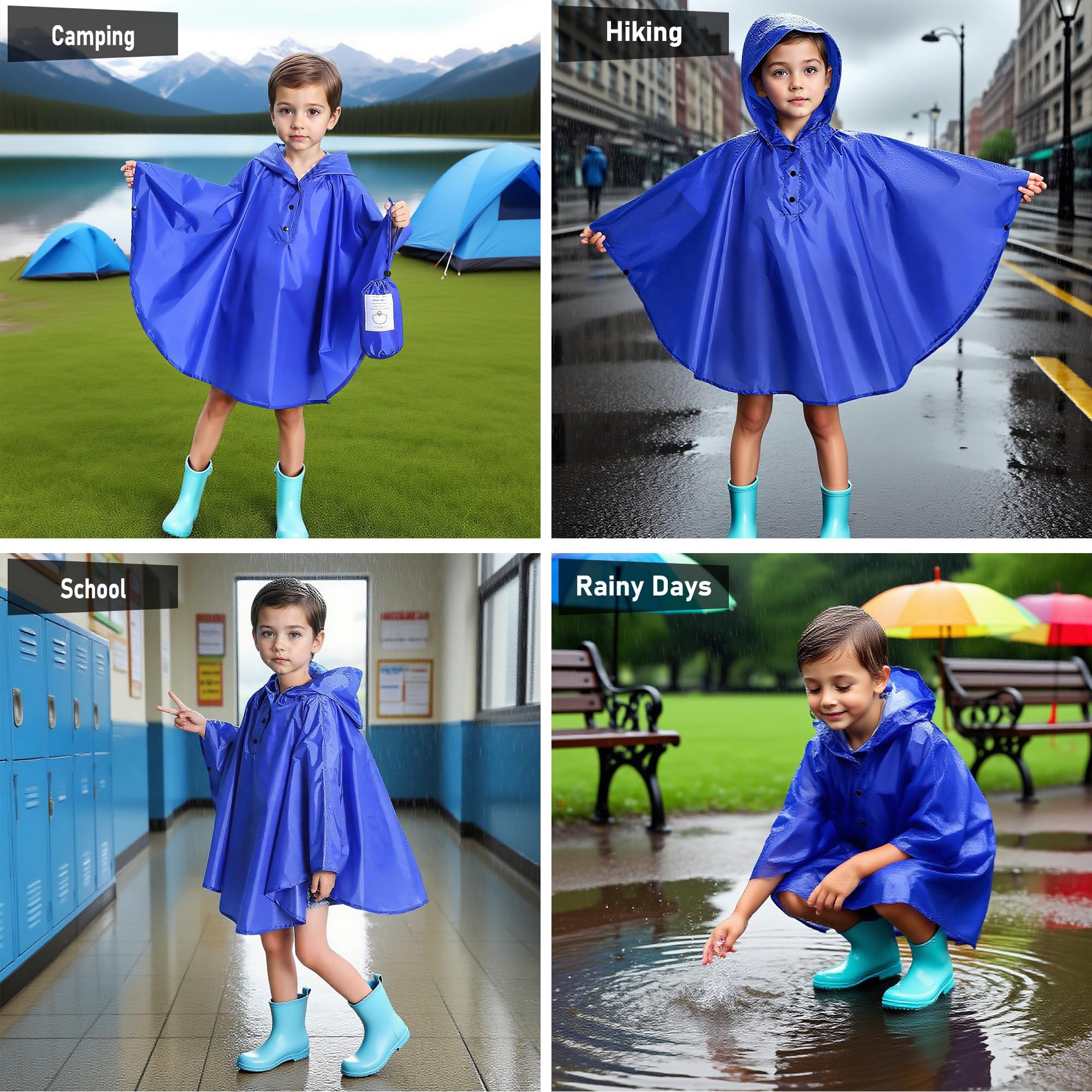 Poncho Pluie Enfant, Léger Respirant Filles Garçons RéUtilisable Imperméable Veste à capuche, Unisexe Animé Mignon Cape De Pluie Imperméables l'extérieur Vêtements 3-14 Ans