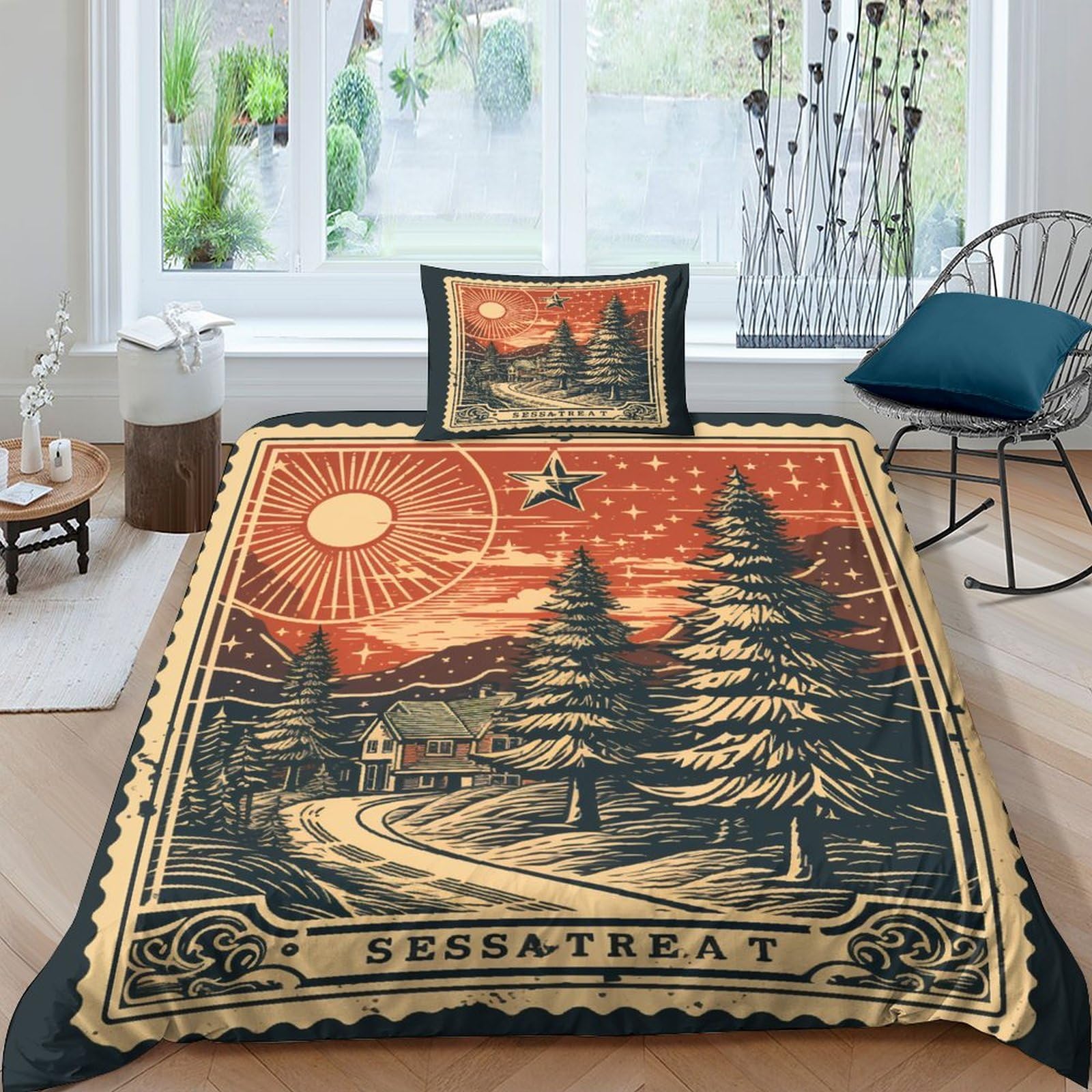 Housse de couette Noël 135x200cm parure de lit 3 pièces fermeture éclair