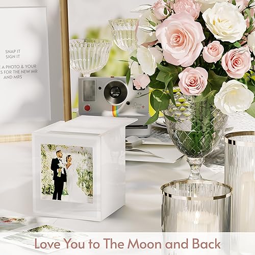 Miniatura 10 de WINKINE Marco de fotos Polaroid acrílico y caja de almacenamiento de fotos con tapa deslizante, marco de fotos para película Polaroid de 4.2 x 3.5