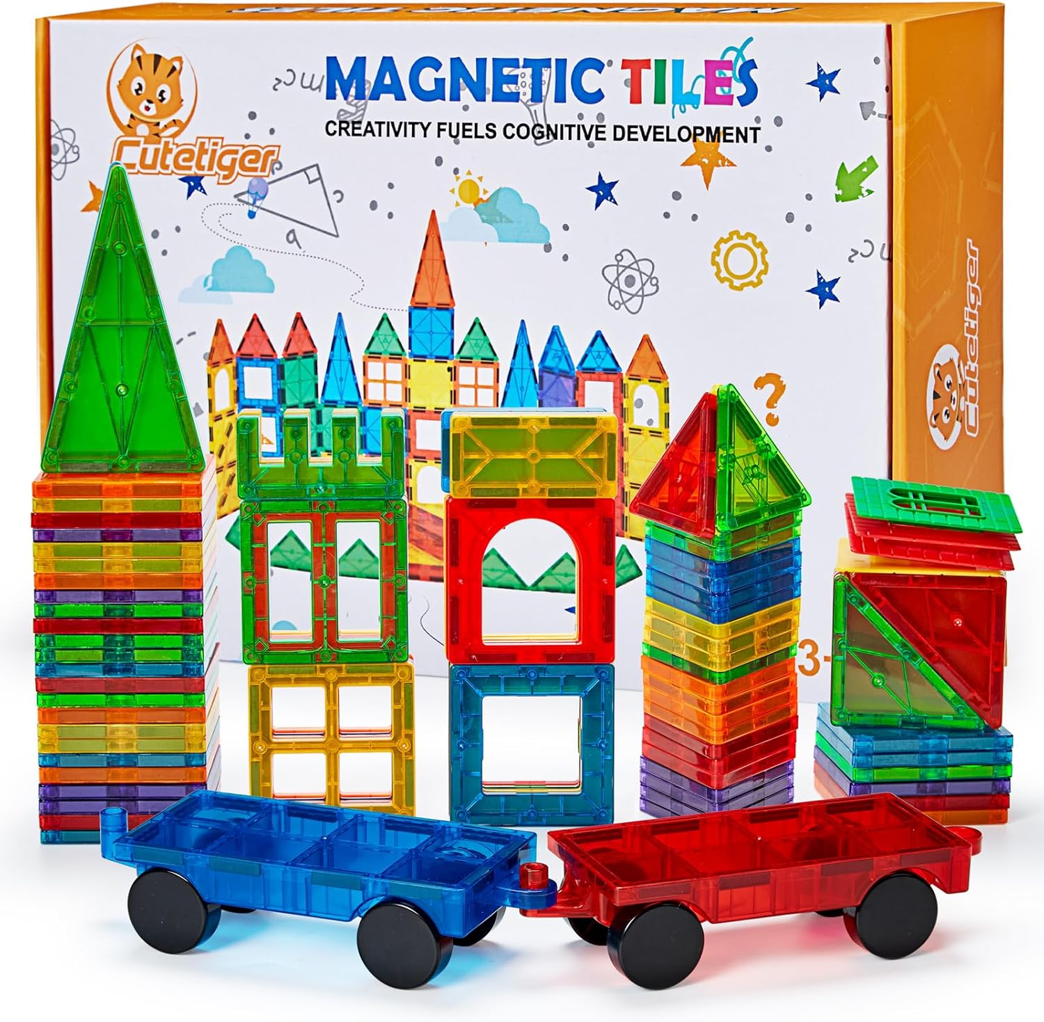 CuteTiger Mangetic Tiles, 100PCS Magnet Building Toys, Magnetic Building Set for Kids, Stacking Blocks, Perfect STEM Toys Gift for Boys and Girls