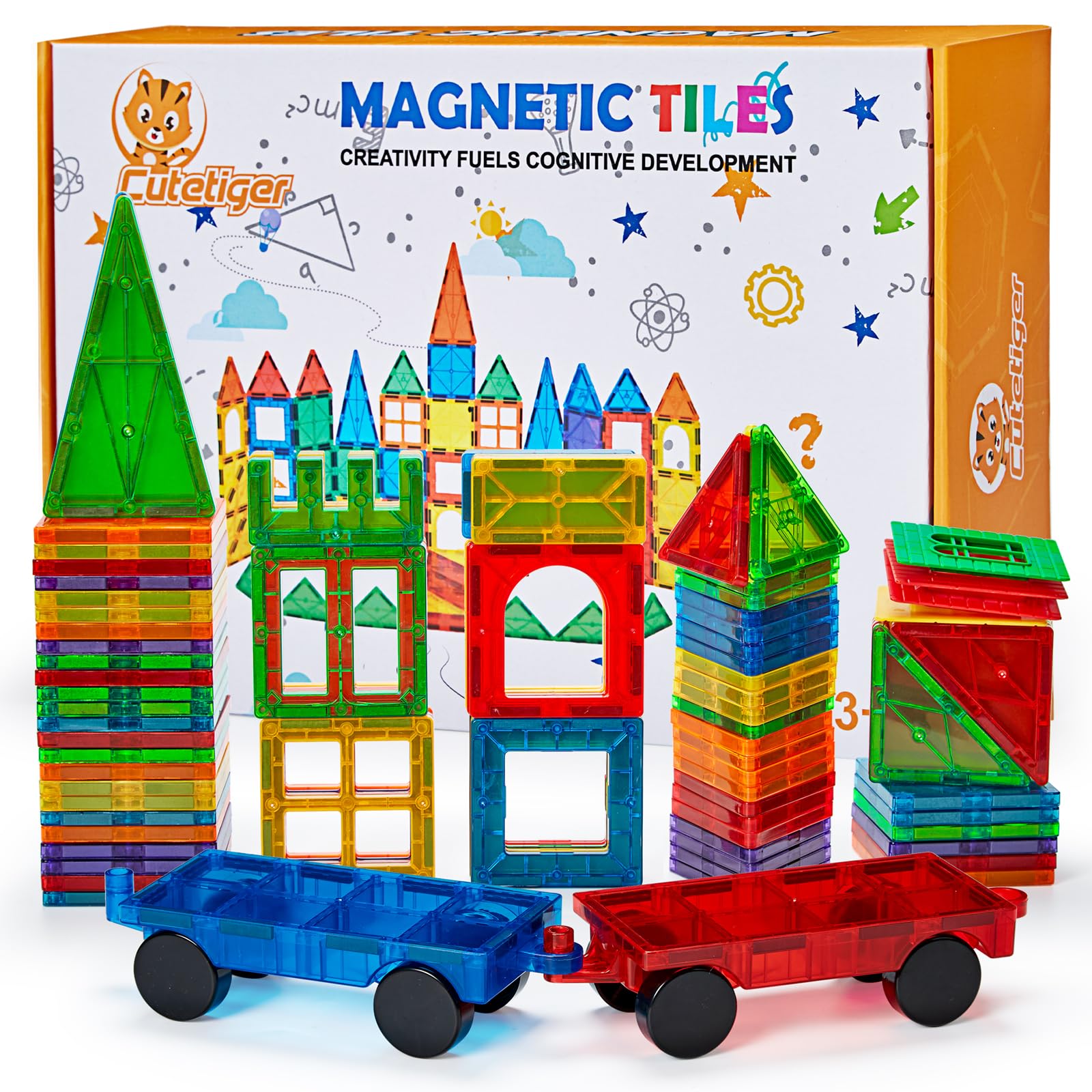 CuteTiger Mangetic Tiles, 100PCS Magnet Building Toys, Magnetic Building Set for Kids, Stacking Blocks, Perfect STEM Toys Gift for Boys and Girls