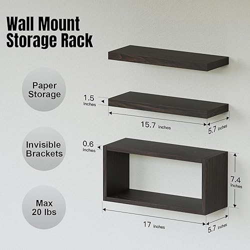 Miniatura 2 de RICHER HOUSE Juego de 3 Estantes Flotantes, Estantes de Baño Modernos con Soportes Invisibles Montados en la Pared Sobre el Inodoro, Estantes de