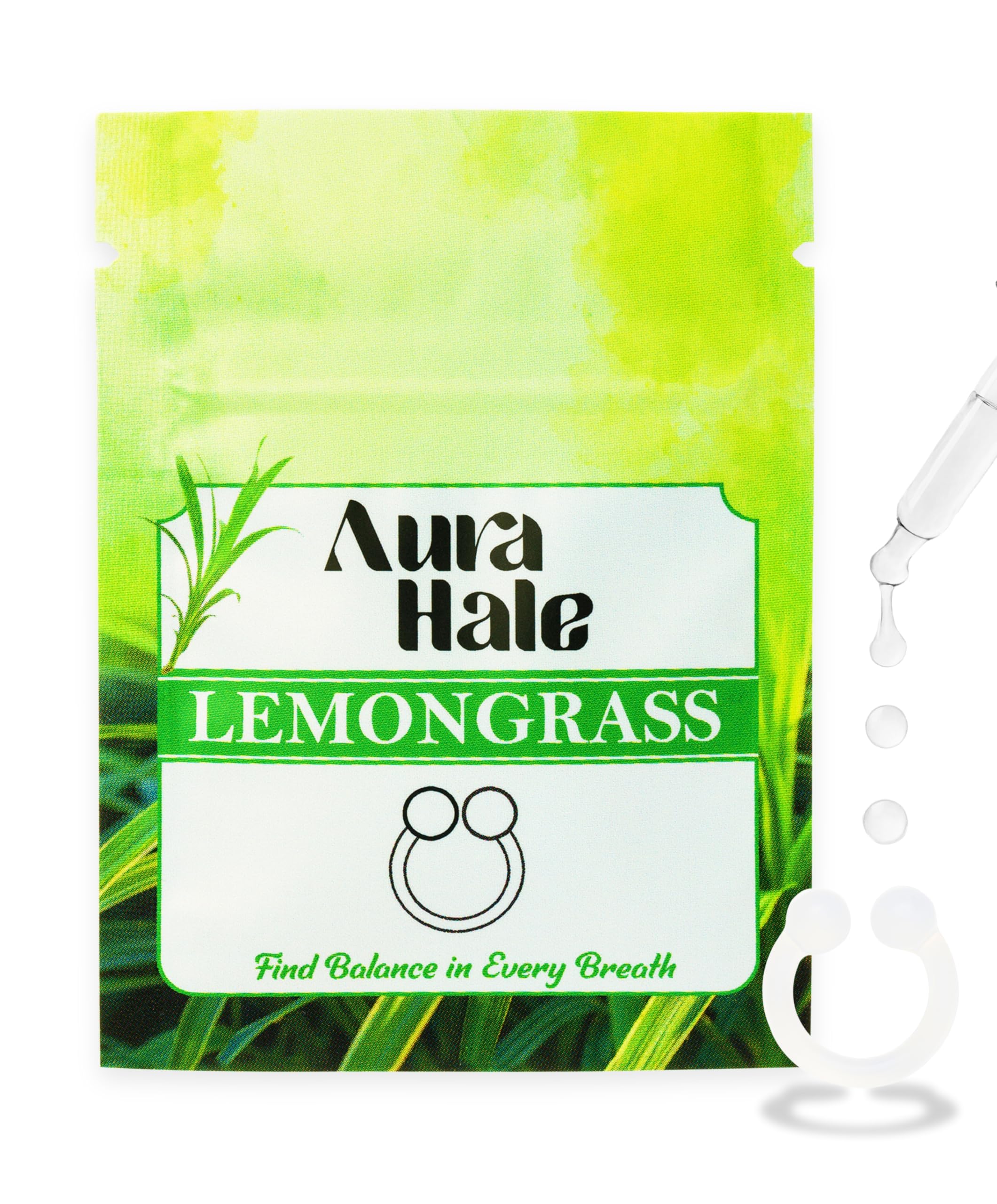 Aurahale Transparent Nasal Diffuser Ring – Lemongrass Scent For Natural Boost, Brain Support & Stress Relief | Wearable Aromatherapy | Medical-Grade Silicone | Organic Essential Oil Infused