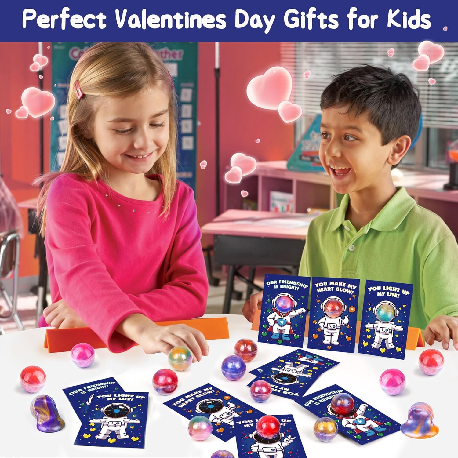 28 Pack Valentines Day Gifts for Kids Classroom Valentines Day Cards with Galaxy Slime for Kids School, Valentine's for Class Valentines Exchange Card Party Favors Classroom Valentines Gifts Prize