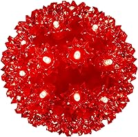 Vista 1 de Esfera iluminada de Navidad de 5.5 pulgadas para colgar al aire libre, esfera de 50 LED, esfera de luz de estrella roja para árbol, porche, cenador