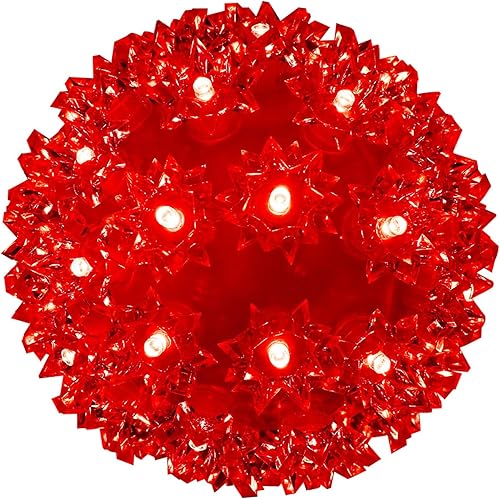 Esfera iluminada de Navidad de 5.5 pulgadas para colgar al aire libre, esfera de 50 LED, esfera de luz de estrella roja para árbol, porche, cenador,
