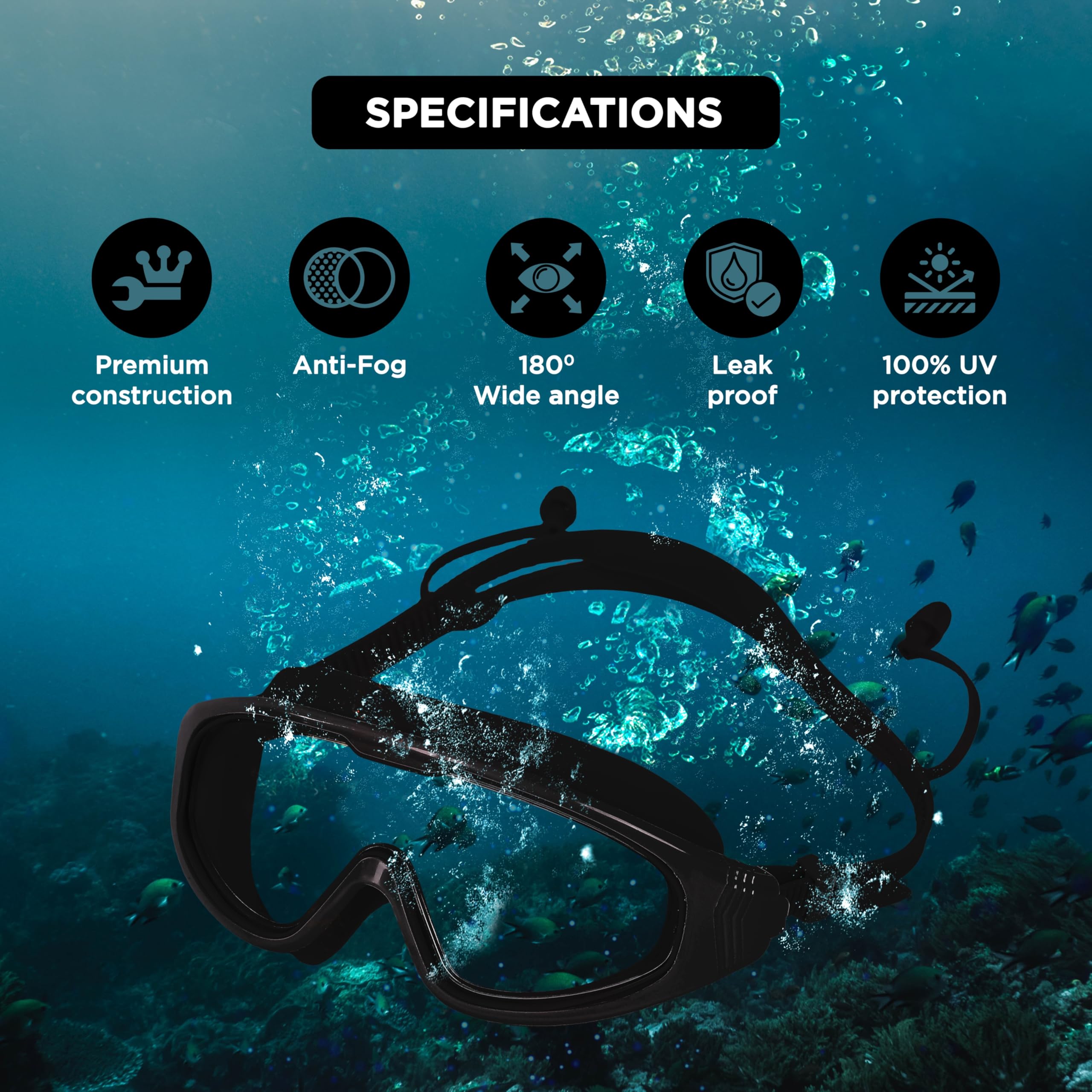 ENDLESS EL1009 Premium Swimming Goggle with Anti-Fog and UV Protection | Black | Material: Silicon, PU | Stylish Big Frame for more Visibility | Soft Silicone Gasket for Leak Proof | With Hard Case