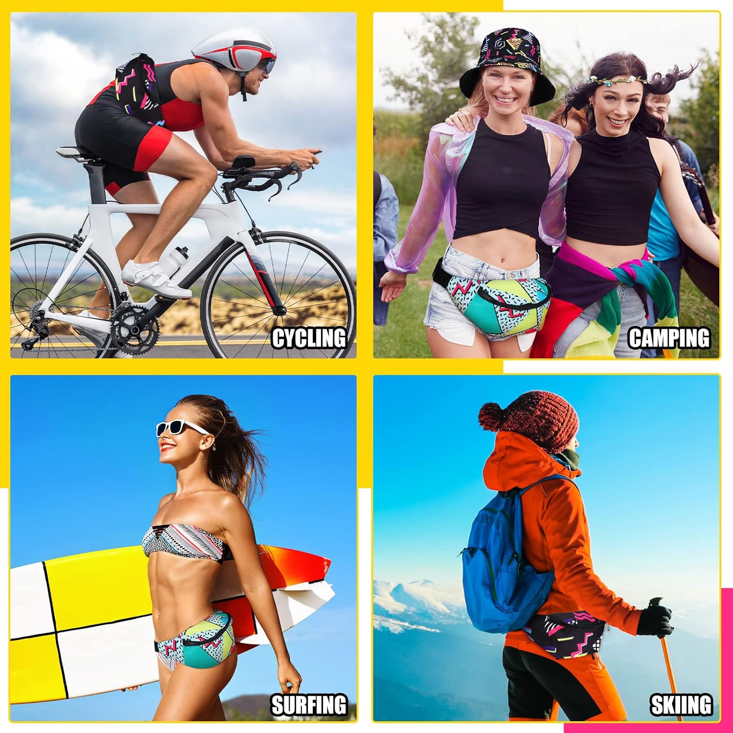 Sotiff 2 Pcs 80s 90s Fanny Pack Retro Waist Packs for Men Women Adjustable Casual Waist Bag Neon Cute Vintage Hiking Belt Bags for Travel Party Festival Hiking(Classic Style) - Image 6