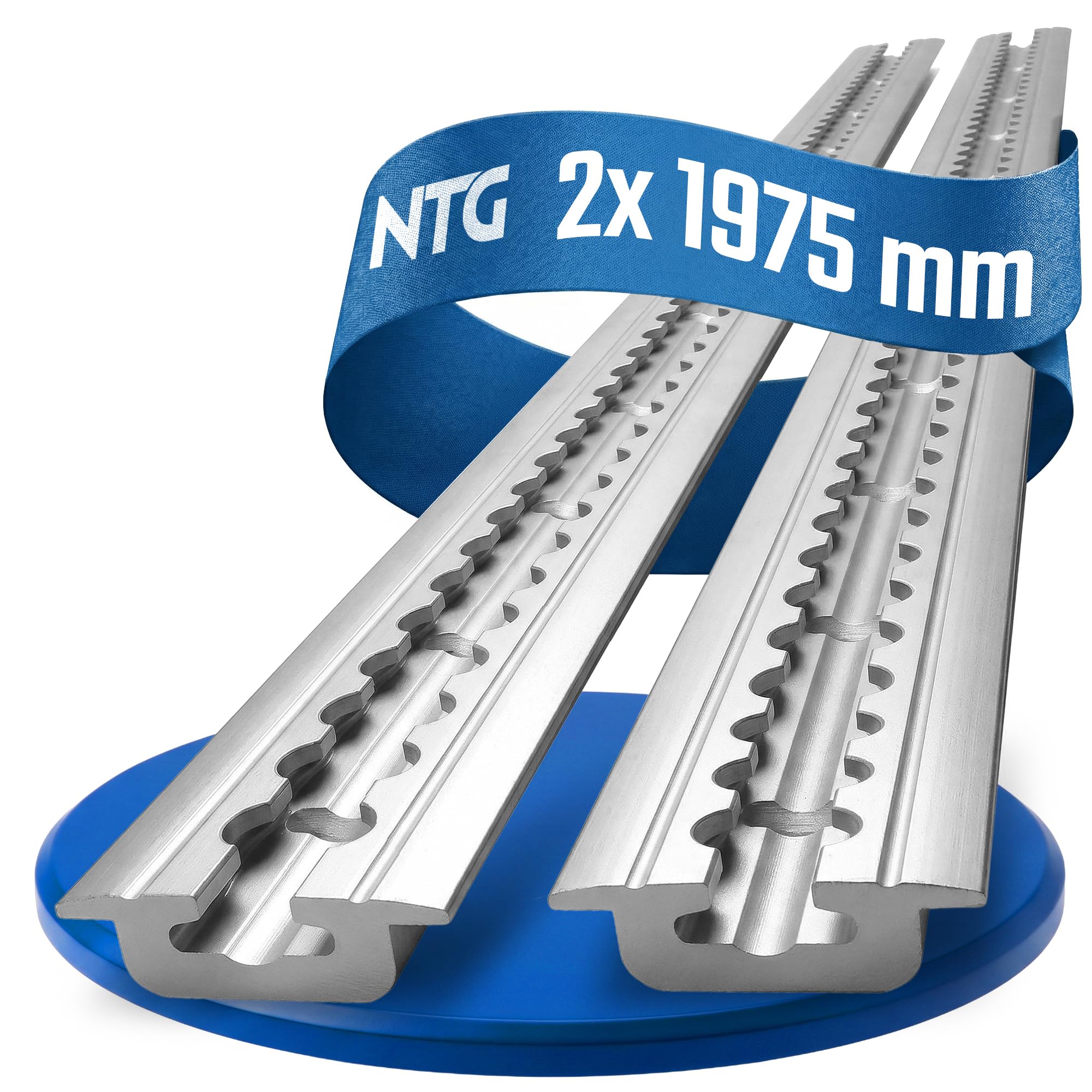 NTG Aluminiowa lotnicza szyna mocująca, 2 x 2 m, prostokątna, z otworami 2 m, 1975 mm, zabezpieczenie ładunku do przyczep, ciężarówek i kamperów, kolor srebrny, anodowana