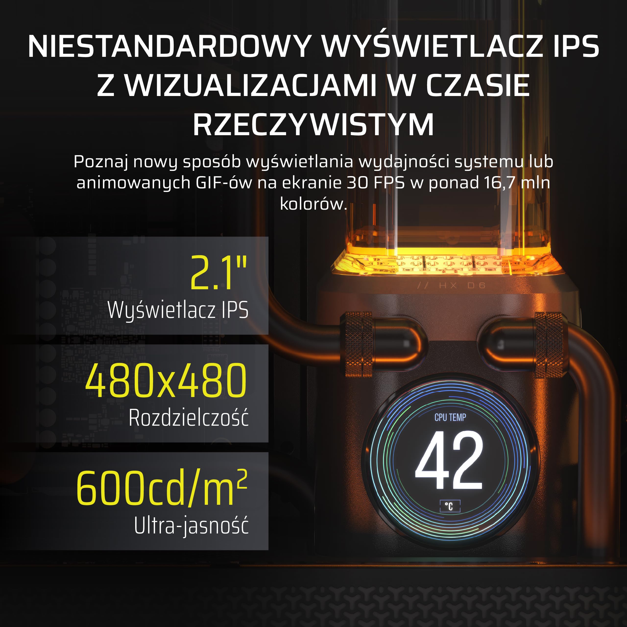 CORSAIR iCUE LINK XD6 RGB ELITE LCD Pompa/Zbiornik – Pompa FlowDrive Max, Ekran IPS LCD 480x480, Wbudowany Czujnik Temperatury, 22 Adresowalne Diody LED RGB, Nylonowy Zbiornik 440 ml – Stealth Grey