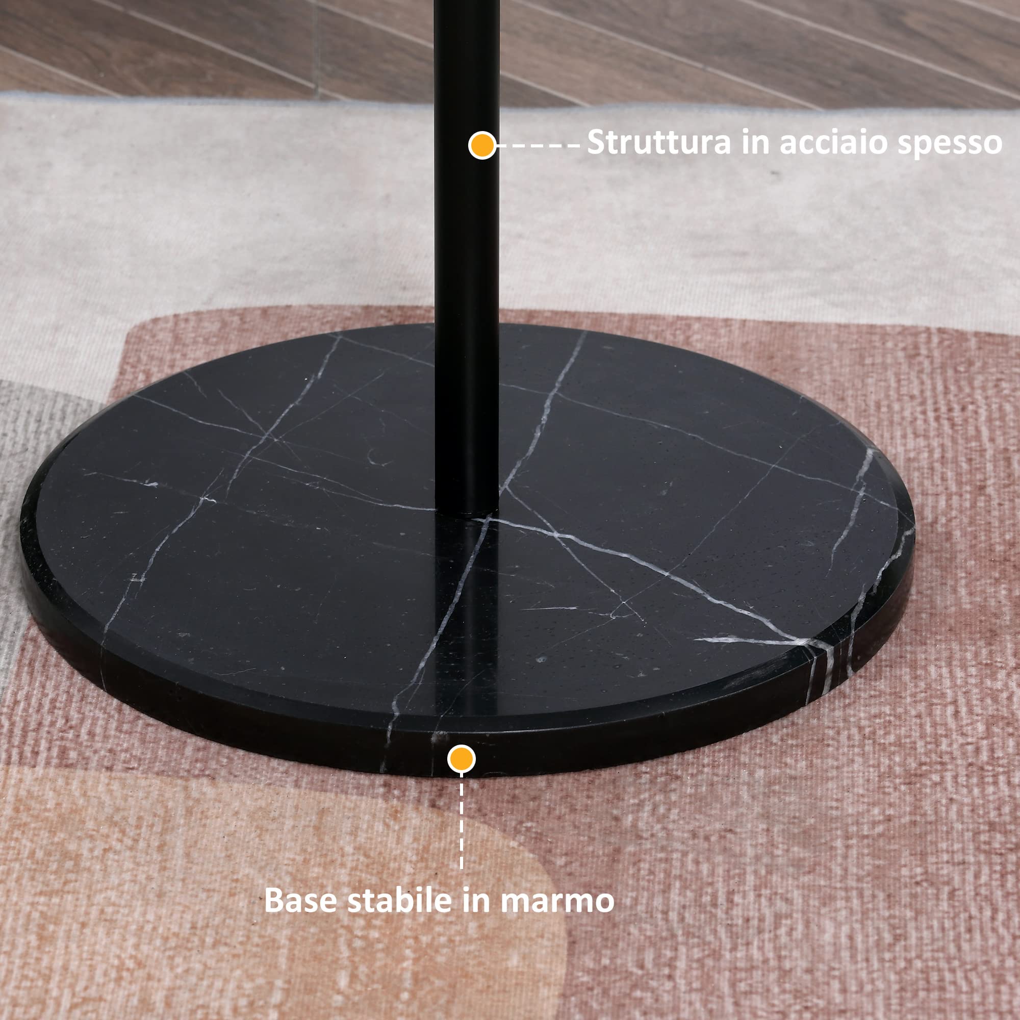 HOMCOM Albero Appendiabiti con 8 Ganci Base Rotonda 35x35x170 cm Nero | Appendiabiti da Terra, in Acciaio e Marmo