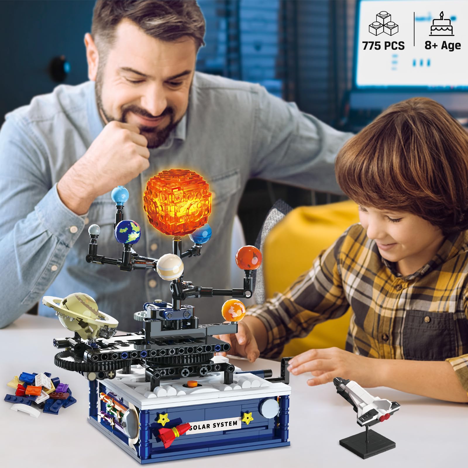 CUBIMANA Sistema Solar Juego de construcción con luz - exploración Espacial rotación Juguetes de construcción con 8 Planetas y Cohetes 775 PCS Ciencia Bloques de construcción Regalos para niños de 6