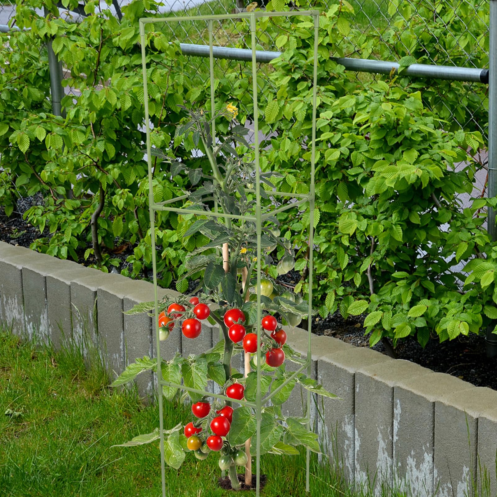 Milisten Treillis pour Tomates Carré 1 Set en Fibre de Verre Vert