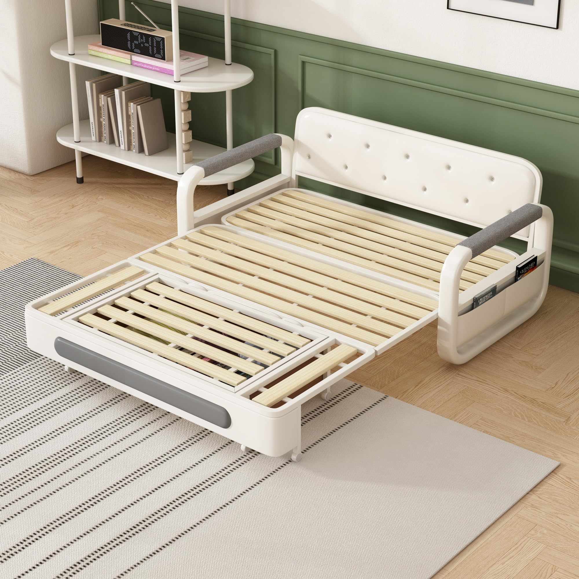 Ausziehbares Schlafsofa mit Schlaffunktion für kleine Räume | Schlafcouch,Sofa Bed,mit Stauraum,Abnehmbares,Für Wohnzimmer,Dunkelgrau und Weiß,150cm