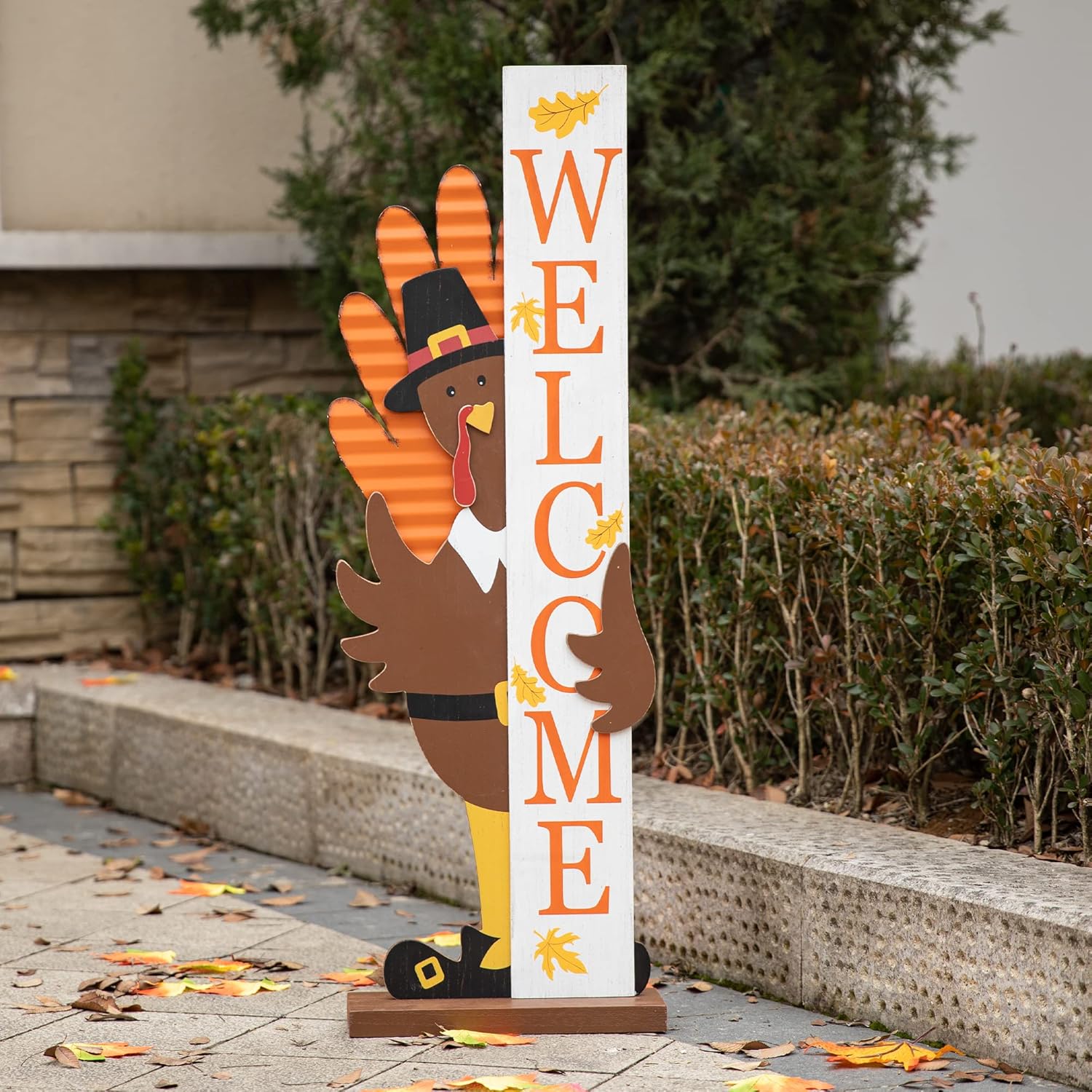 Glitzhome 36H Fall Thanksgiving Wooden Turkey Porch Sign, Farmhouse Turkey Standing Decor, Rustic Welcome Sign Porch Decor for Fall Harvest Autumn Thanksgiving