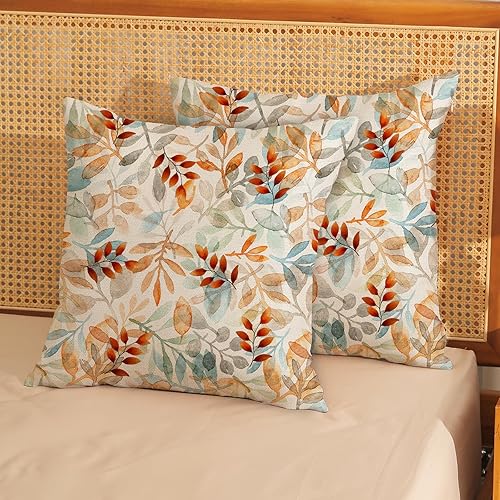 Miniatura 106 de Juego de 2 fundas de almohada de otoño de 18 x 18 pulgadas, hojas de arce de calabaza y búfalo a cuadros, decoración de otoño, de lino, Acción