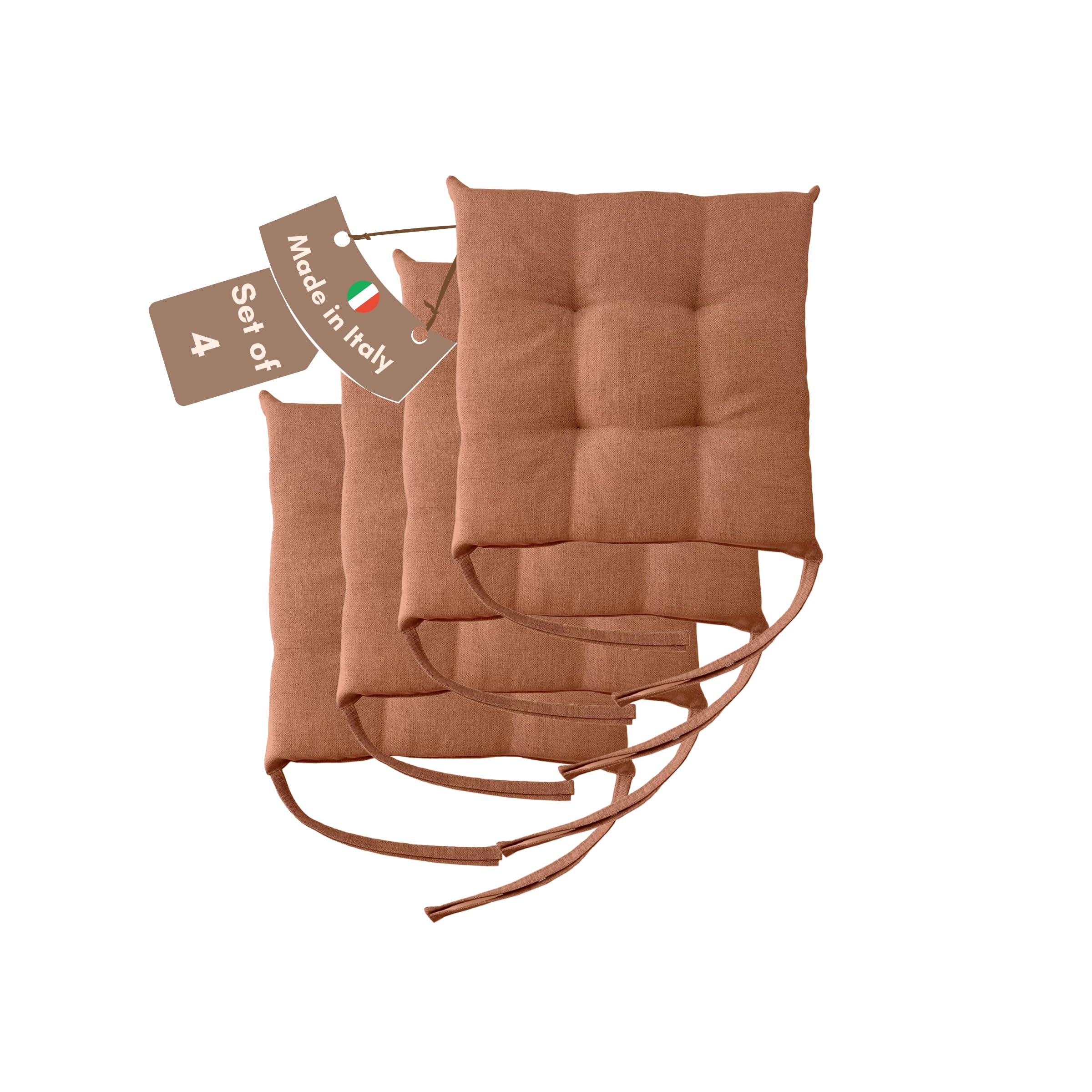 Il Tuo Artigiano Design Set of 4 or 6 Cushions for Kitchen Chairs, Made in Italy, Kitchen Chair Cushions, Set of 6, 40 x 40 cm, Thickness 6 cm - Sponge and Soft Acrylic Padding (4, Terracotta)