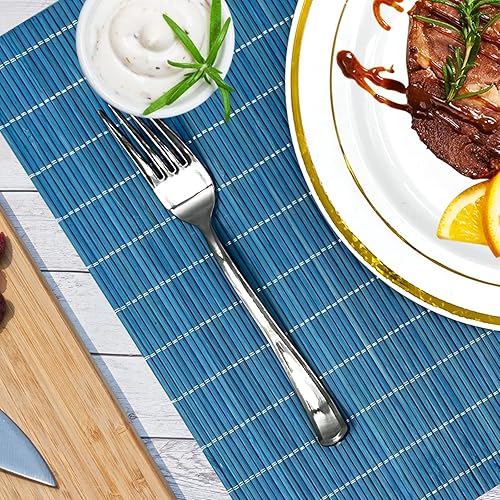 Miniatura 4 de ANDSTAR Juego de 8 manteles individuales de bambú naturales antideslizantes de bambú lavables resistentes al calor para comedor y cocina (azul)