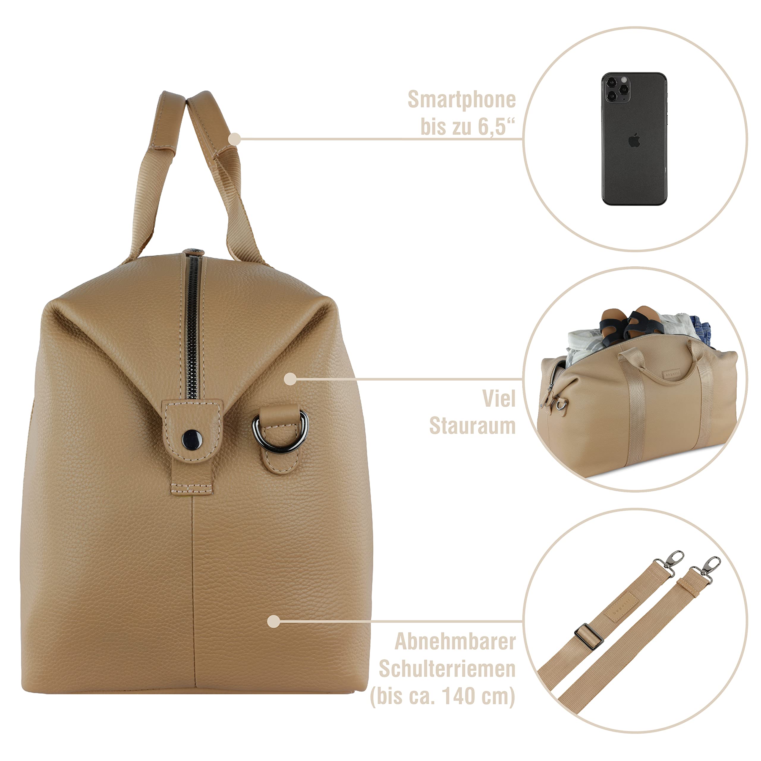 bugatti ELSA Reisetasche aus Leder, Weekender für den Urlaub, Gymtasche für Sport, Sand