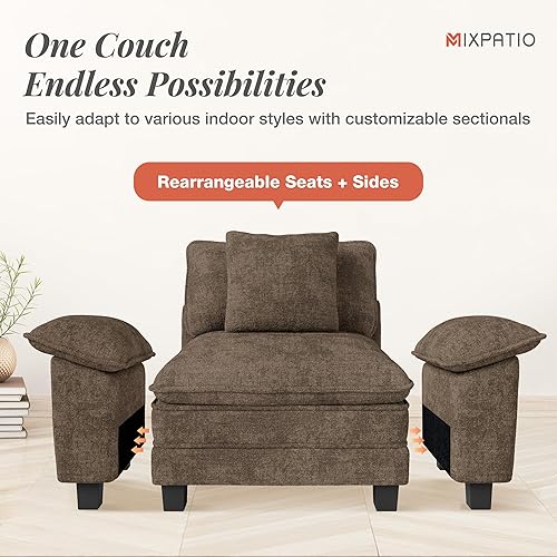 Miniatura 9 de 123-Inch L Shaped Sectional Sofa with Cloud Cushions, Deep Seat Modular Couch Set w/ 4 Seats & 1 Ottomans, Removable Arms, Plush Chenille Upholstery