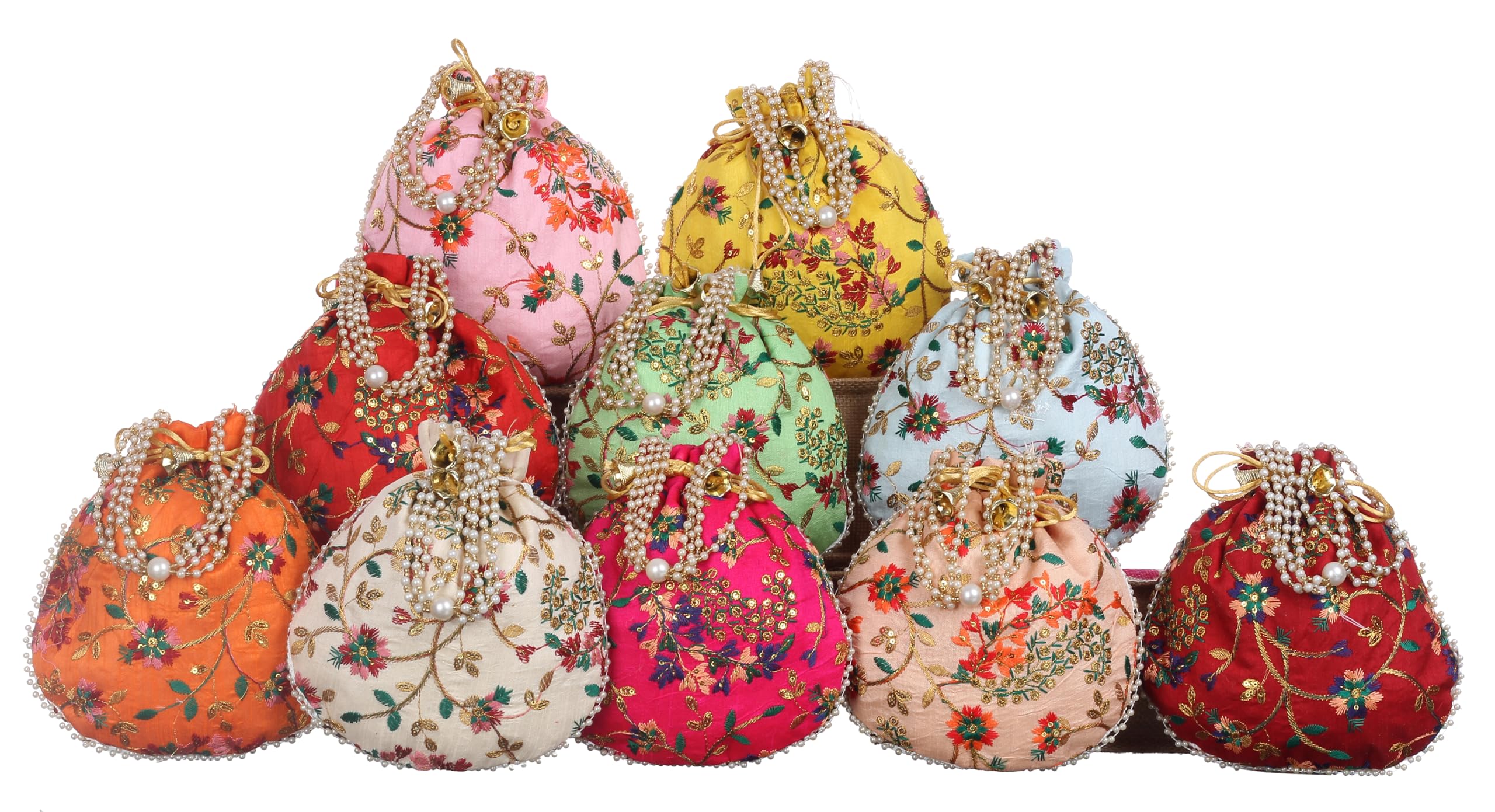 Embroidery Wedding Return Gift Women Wholesale Bridal Traveling potli Bag with Zipper for Ladies Baby Shower Shagun Purse Gifting Haldi Mehandi