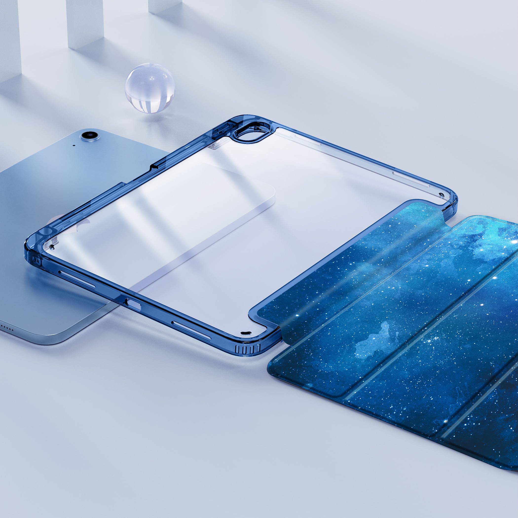 CACOE Custodia Cover Compatibile con iPad 10 generazione 2022, Ultra Sottile Retro Trasparente Cover con Portapenne, Motivo a Stella Blu