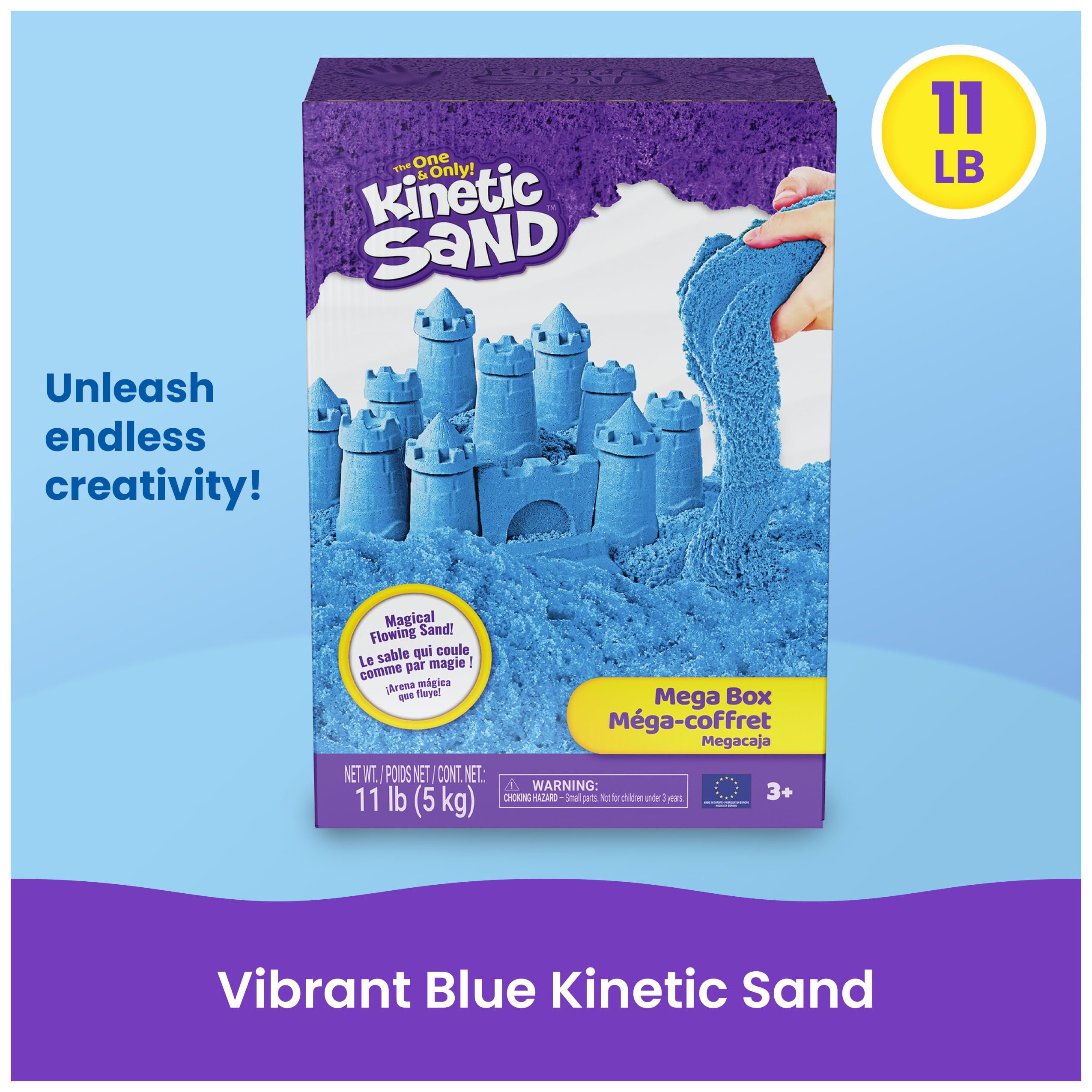 Kinetic Sand, Megacaja con 5 kg de arena de juego moldeable azul, juguetes y mesa sensoriales, kits de manualidades, a partir de 3 años
