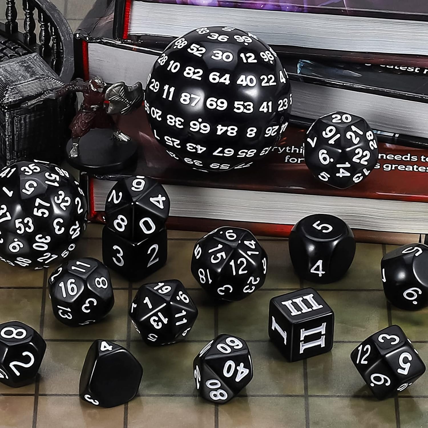 CiaraQ DND Polyhedral Dice Set (15pcs) D4-D100 Game Dice with Dice Bag for Dungeons and Dragons Role Playing Table Games (Black & White) - Image 6