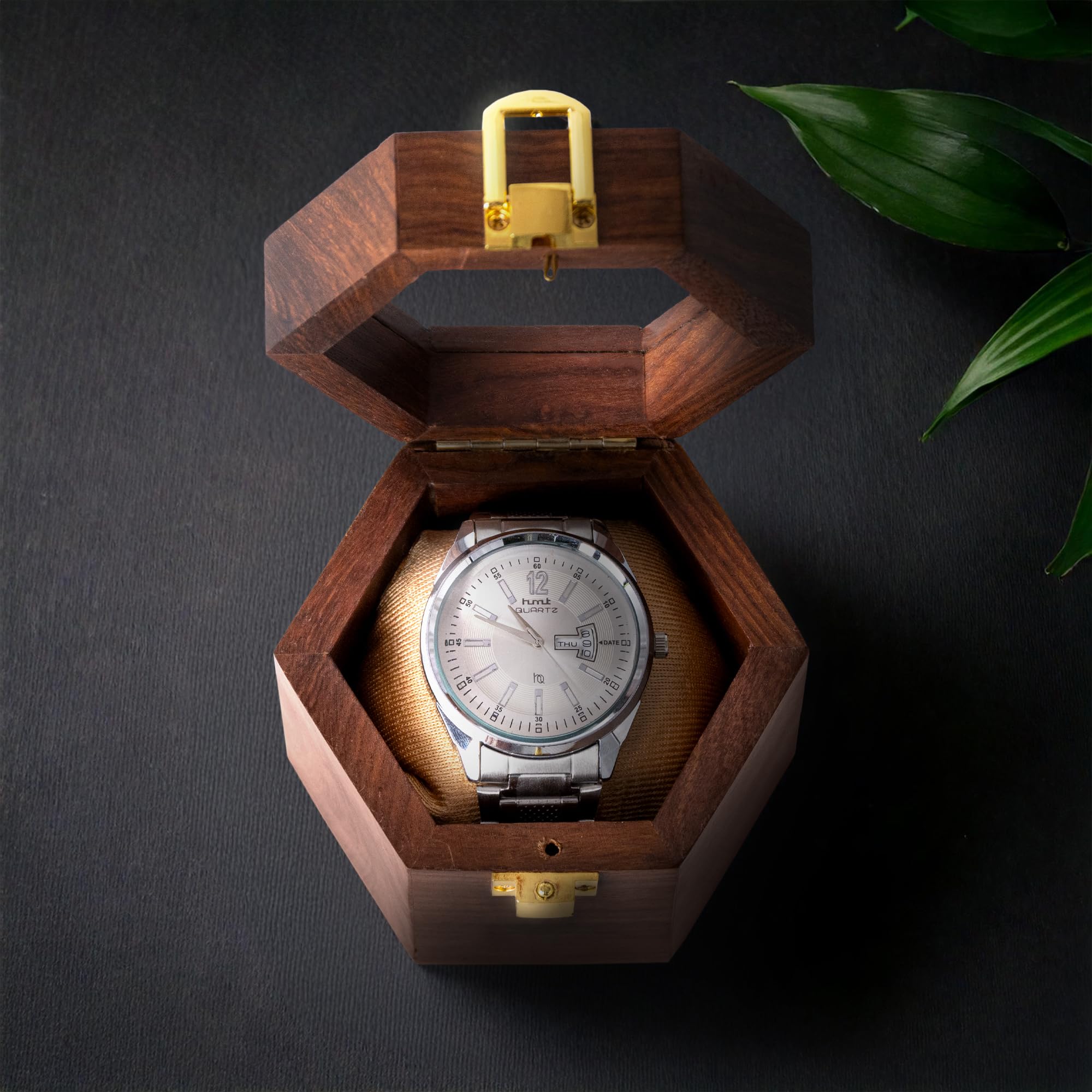 Wooden Watch Box for Men | Premium Cushion – Dark Rosewood Watch Organizer Case with Glass Display Lid, Single Slot Travel Watch Storage Box, Watch Holder Gift for Him
