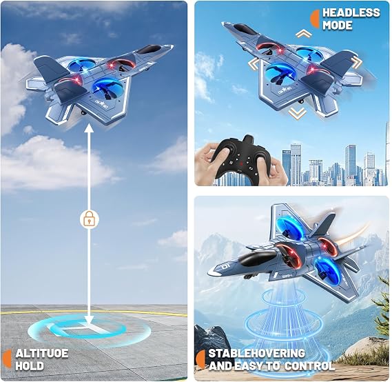 Foam Remote Control Airplanes, RC Planes with Light, RC Airplane Fighter Jet for Kids Adults 8-16, 360 Flip, Stunt Roll, Drones for Kids 8-12, Airplane Toy Gifts for Kids Boys - 3 Batteries