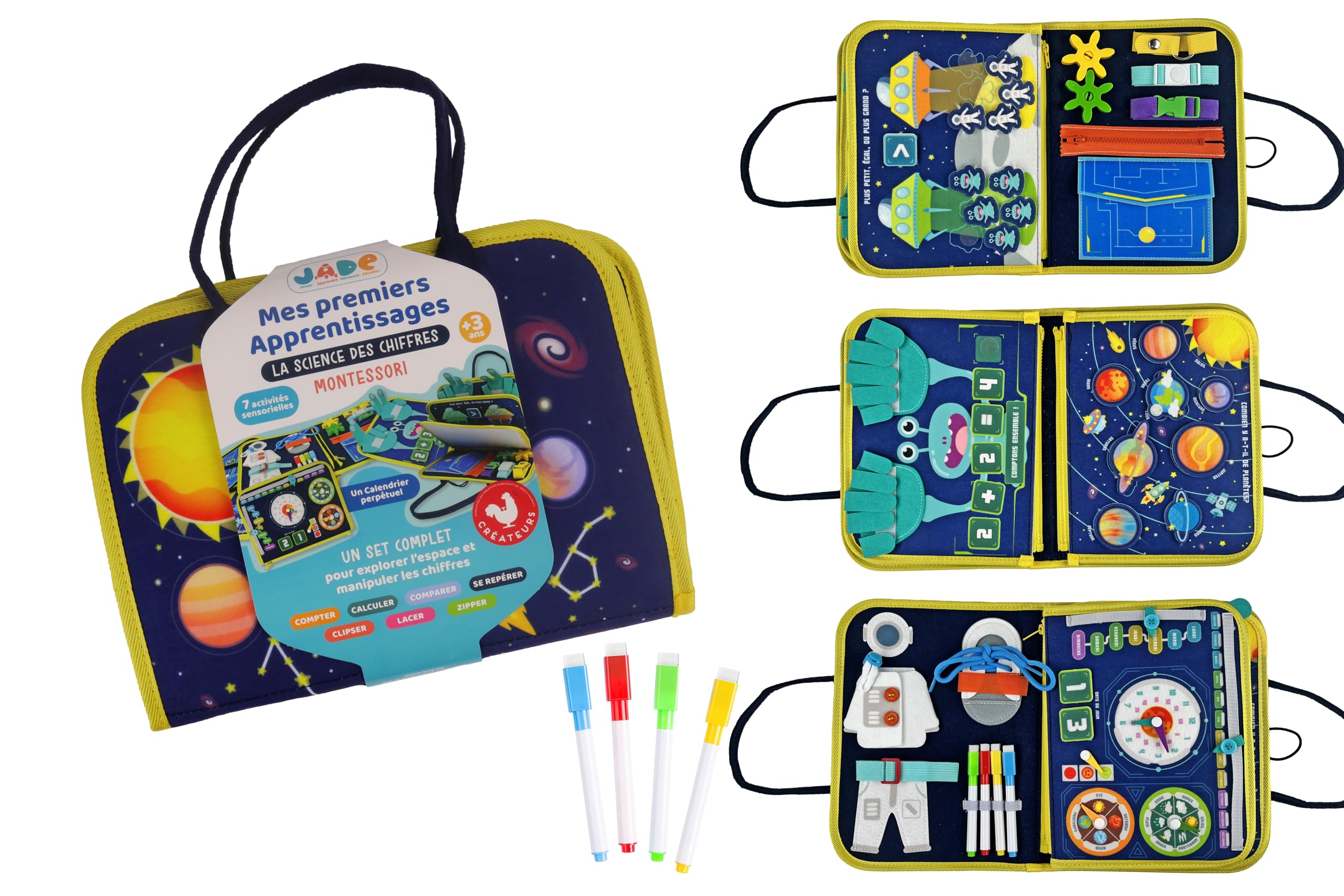 J.A.D.E, Activity Bag Space, Montessori, 141513, Educational Game, Multicoloured, Fabric, Travel, Sensory, Game for Children