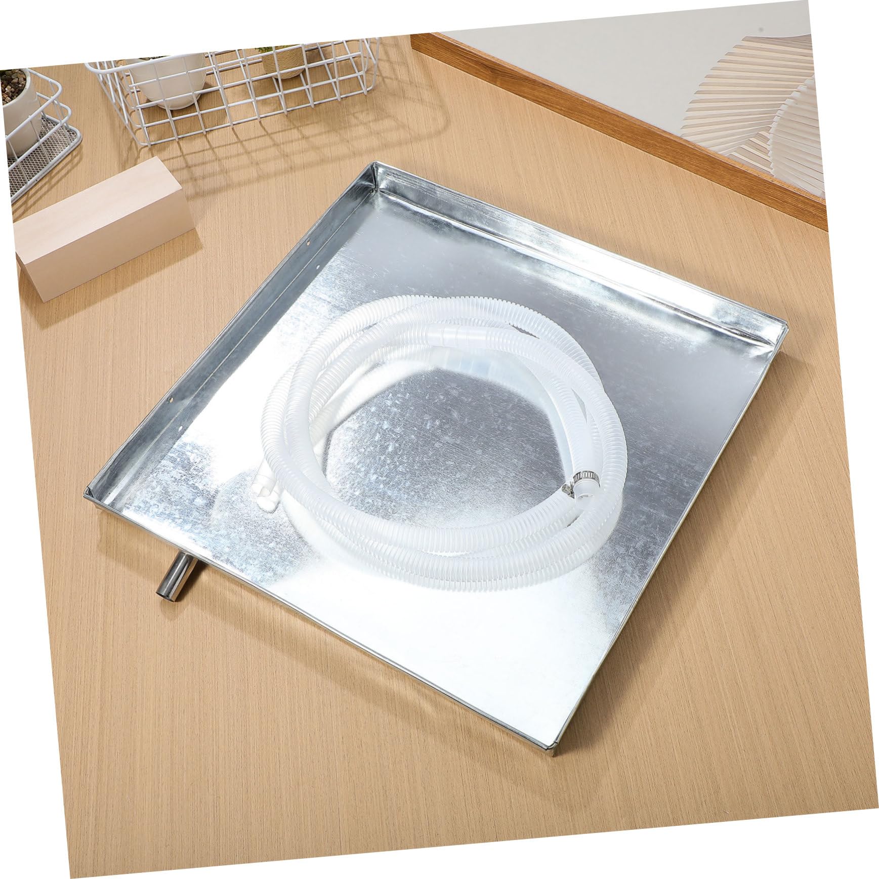 Vaschetta Raccogliacqua per Condizionatore in Inox con Tubo Scarico Piatto per Unità ed Esterna Resistente e Facile da Installare