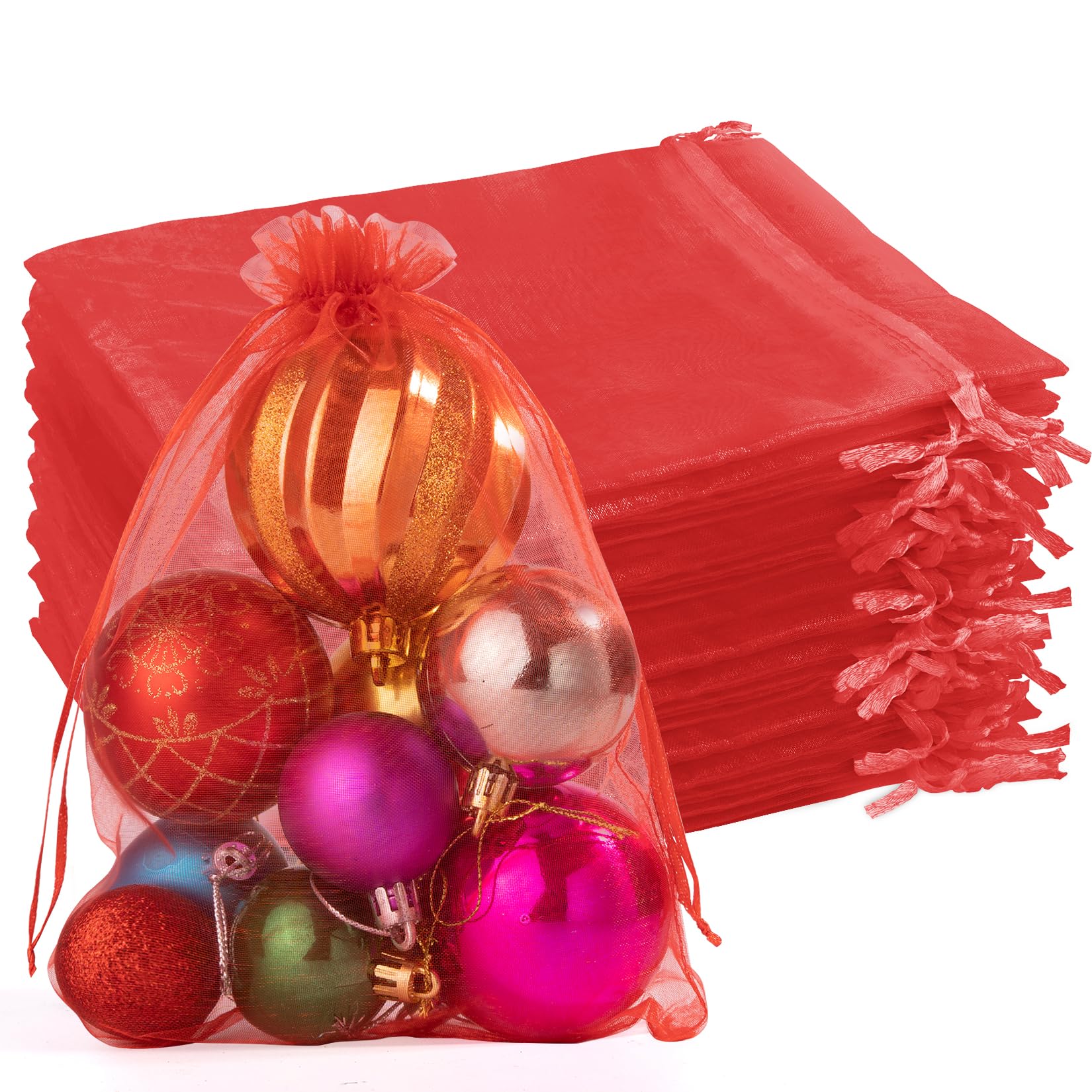 Crweety 50 Pcs Large Organza Bags 6x9, Red Small Gift Bags Drawstring Bulk