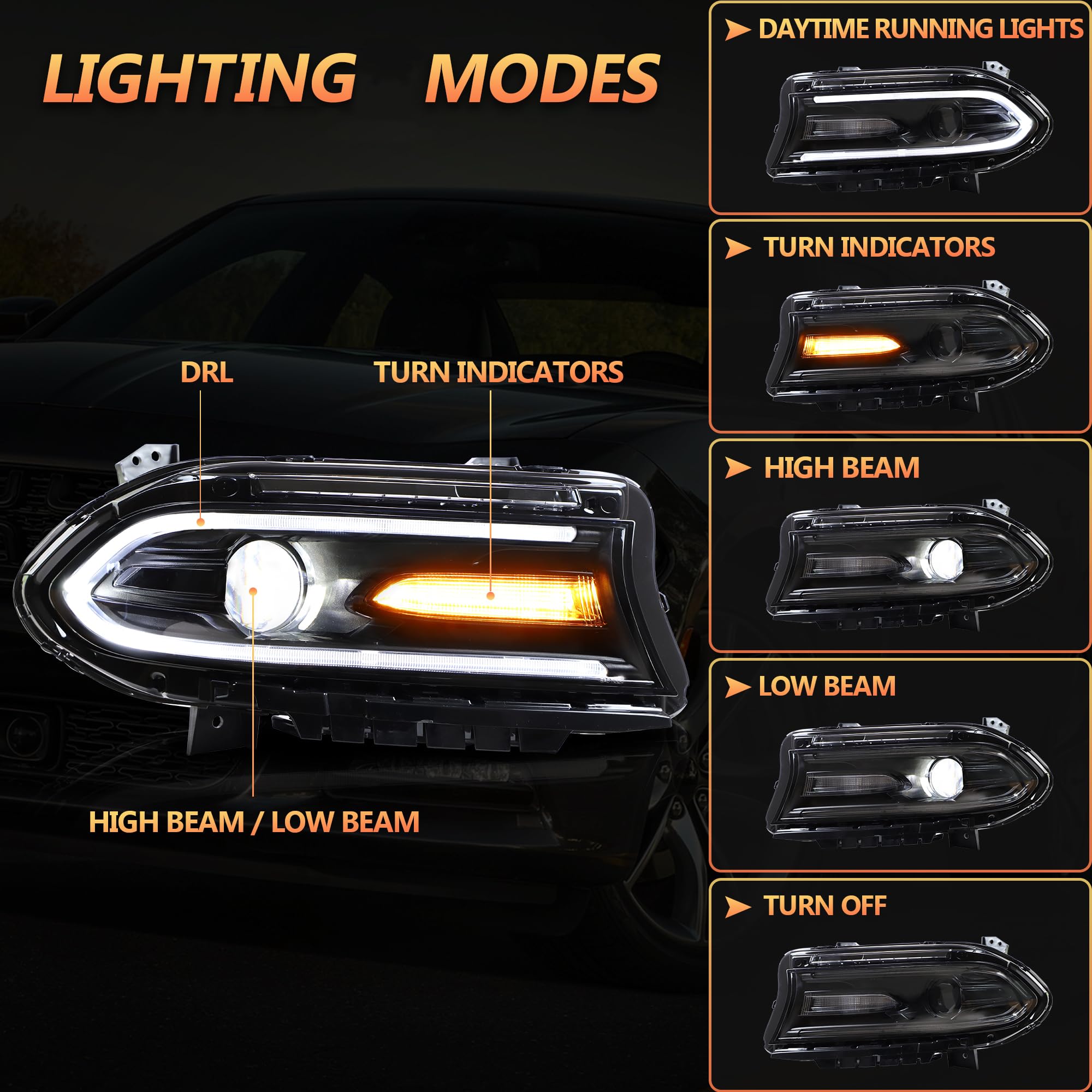 VLAND Faros Delanteros LED para Charger halógeno 2015-2021, 1 juego (lado del conductor + pasajero)